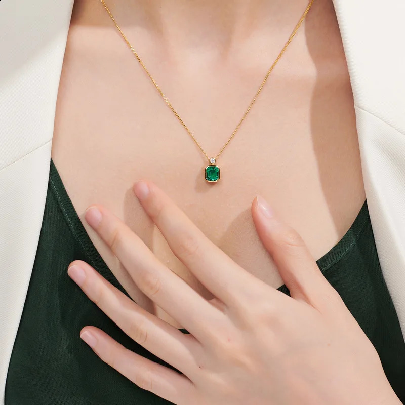 S925 sterling silver inlaid jade square necklace pendant sweet lightweight style womens necklace 241120