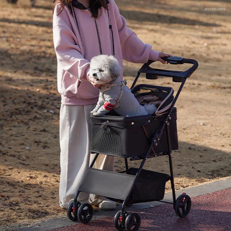 Dog Carrier Pet Stroller Foldable Walking Cat With Storage Basket Collapsible Puppy Jogging Cart For Daily Supplies