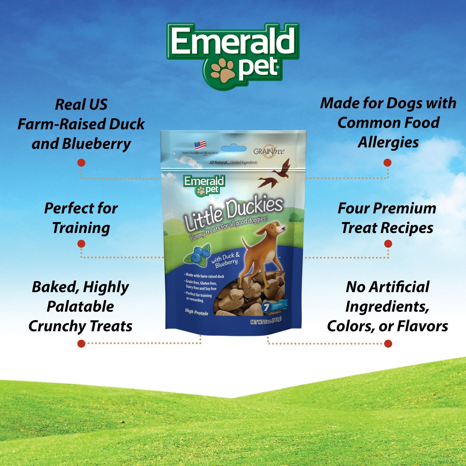 Emerald Pet Grain-Free Little Duckies with Duck & Blueberry Dog Treats
