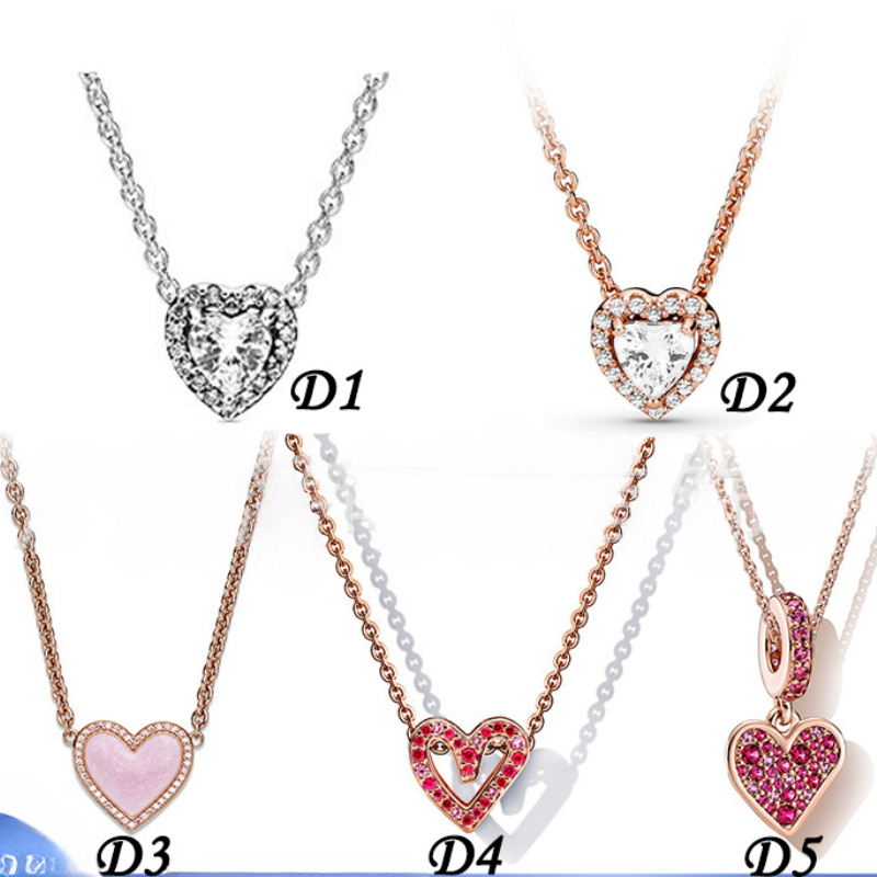 Lovely pink love heart designer pendant necklace for women short chains choker vintage charms shine crystal DIY jewelry moissanite chain chokers necklaces