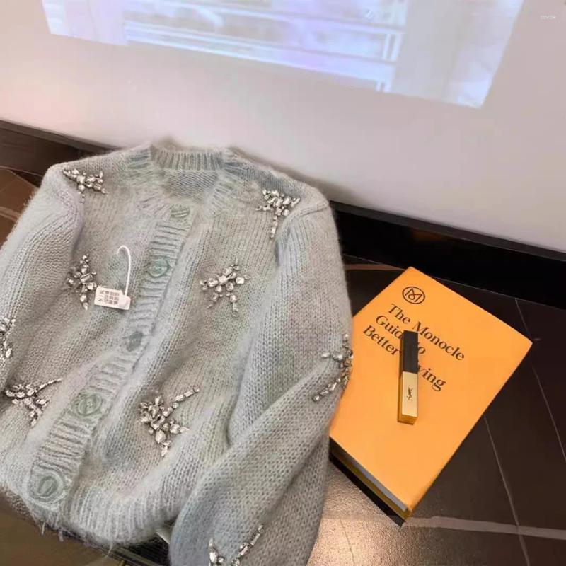 Blue Dia Studded Knitted Jacket For Women - Soft, Western Style Short Sweater