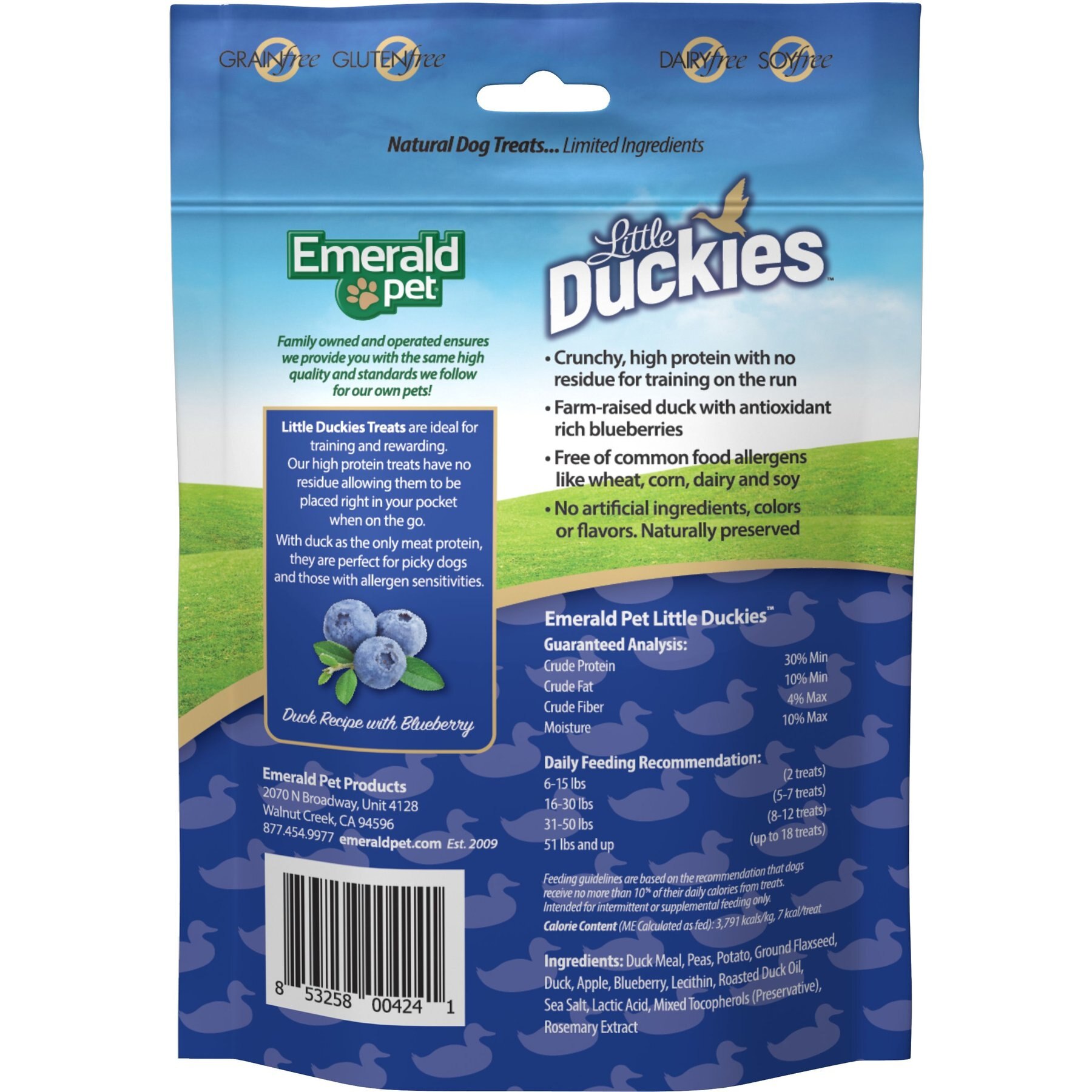 Emerald Pet Grain-Free Little Duckies with Duck & Blueberry Dog Treats