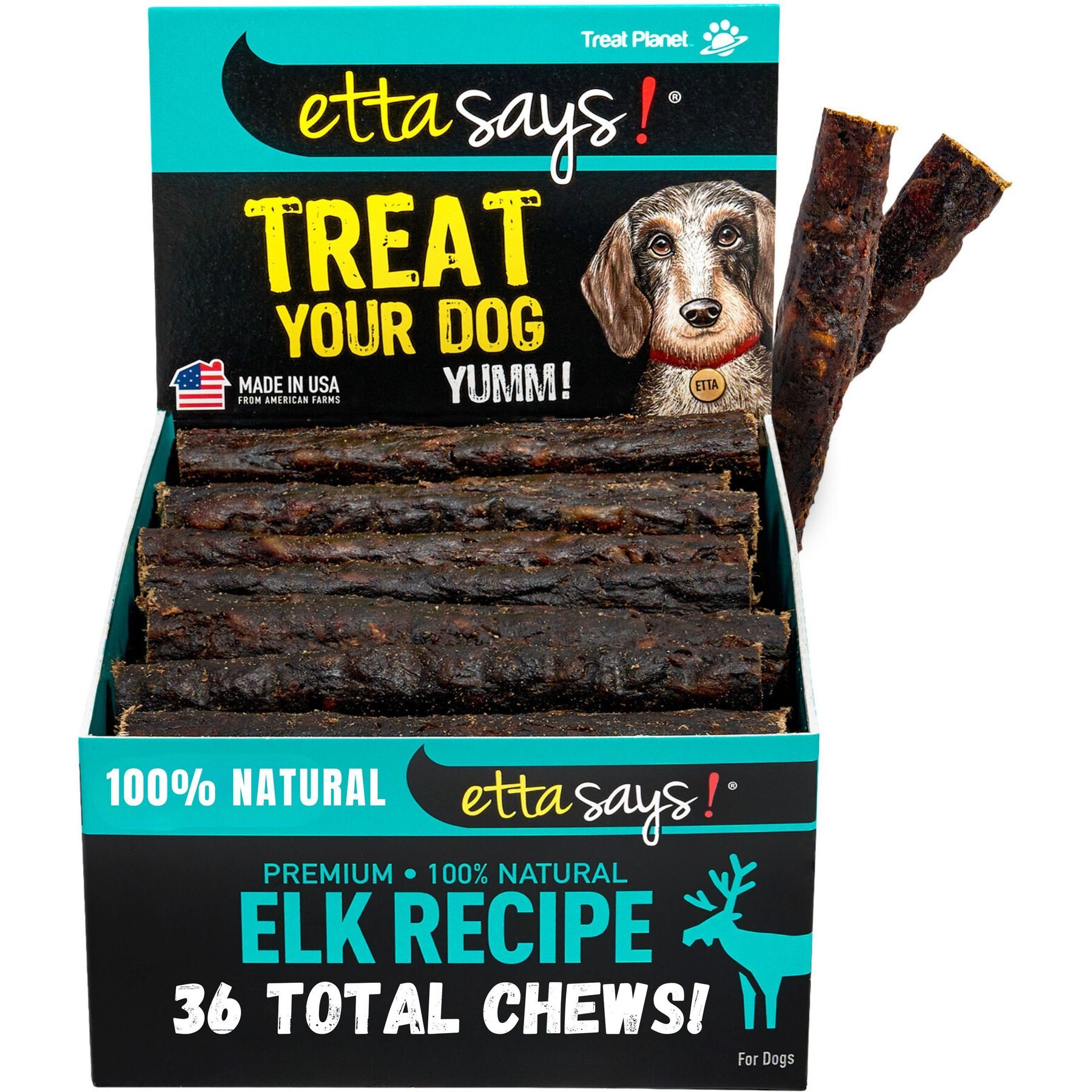 Etta Says! Premium 4" Elk Recipe Crunchy Dog Chews, 36 count