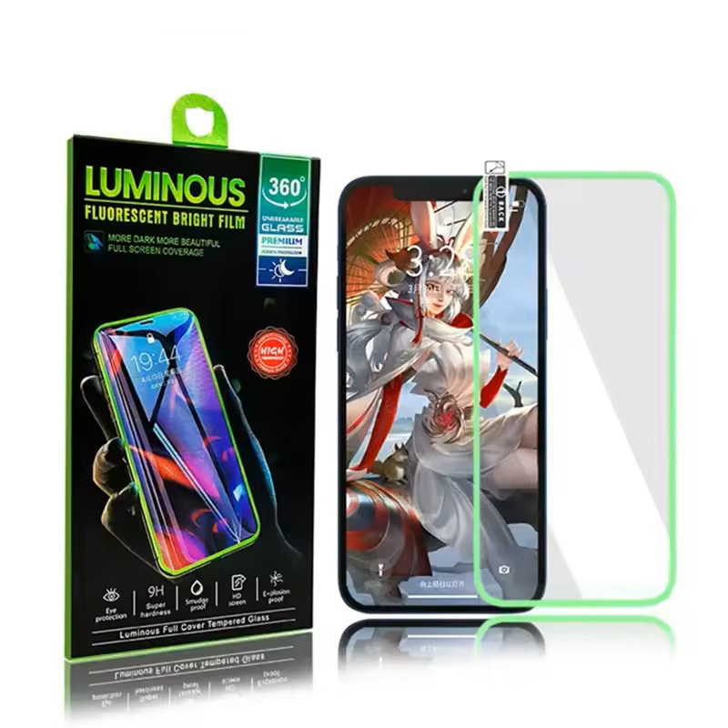Luminous Fluorescent Tempered Glass Screen Protector Night Glow in The Dark Glowing Protective Full Cover For iPhone 15 14 13 12 11 Pro Max XS XR 8 7 