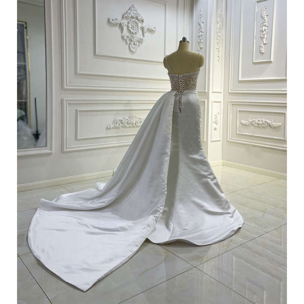 Sexy Nude top body Full Pearls Stain Mermaid detachable Skirt Wedding Dress