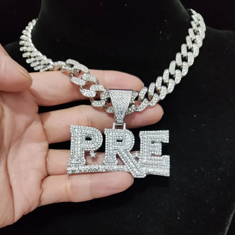 Women Men Hip Hop PRE Pendant Necklace Cuban Chain Hiphop Iced Out Bling Necklaces Fashion Jewelry Charm Gifts 241120