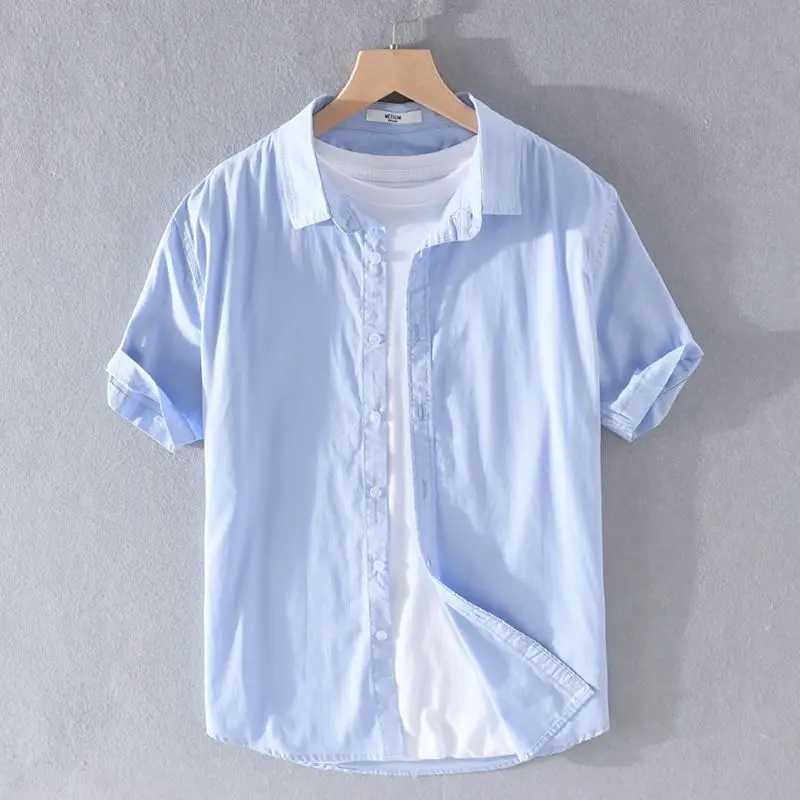 Mens Cotton Linen Short Sve Slim Fit Shirt Breathable Summer Cotton Linen Blend Tops Casual White Button Down ShirtXJ241120