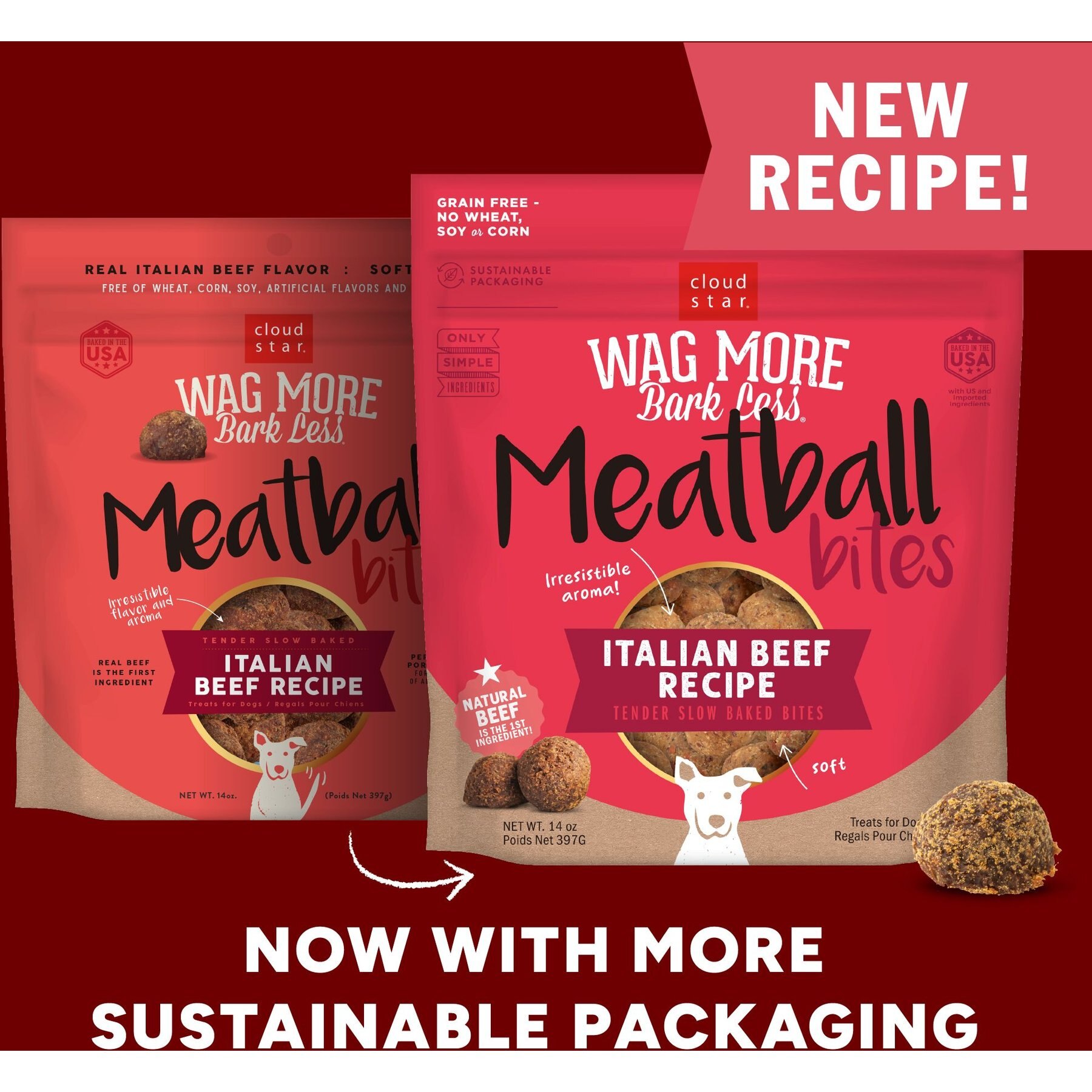 Cloud Star Wag More Bark Less Italian Beef Recipe Meatballs Grain-Free Dog Treats