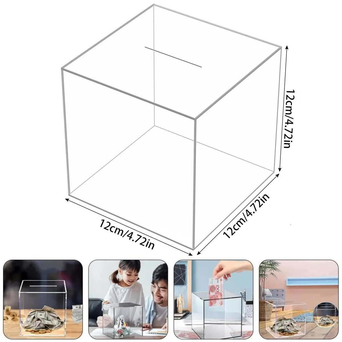 Clear Bank Box Durable Acrylic Saving Money Box Transparent Piggy Bank Cube Saving Coins Storage Box Money Saving Jar Kids Gift 240415
