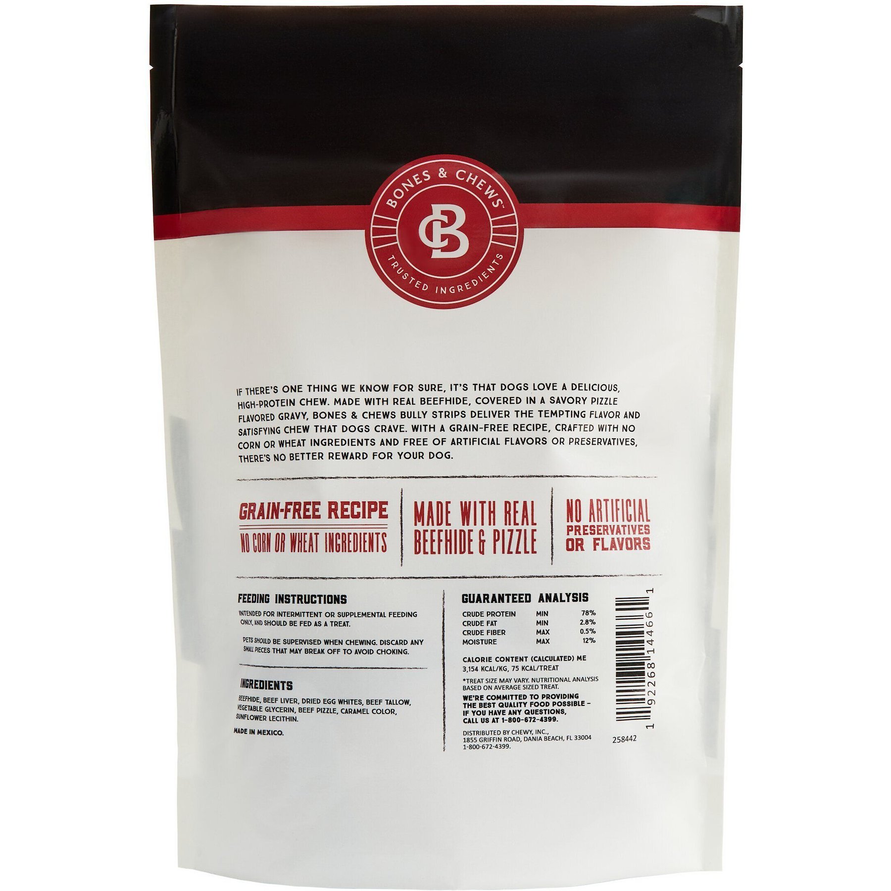 Bones & Chews Bully Strips Dog Treats, Beef