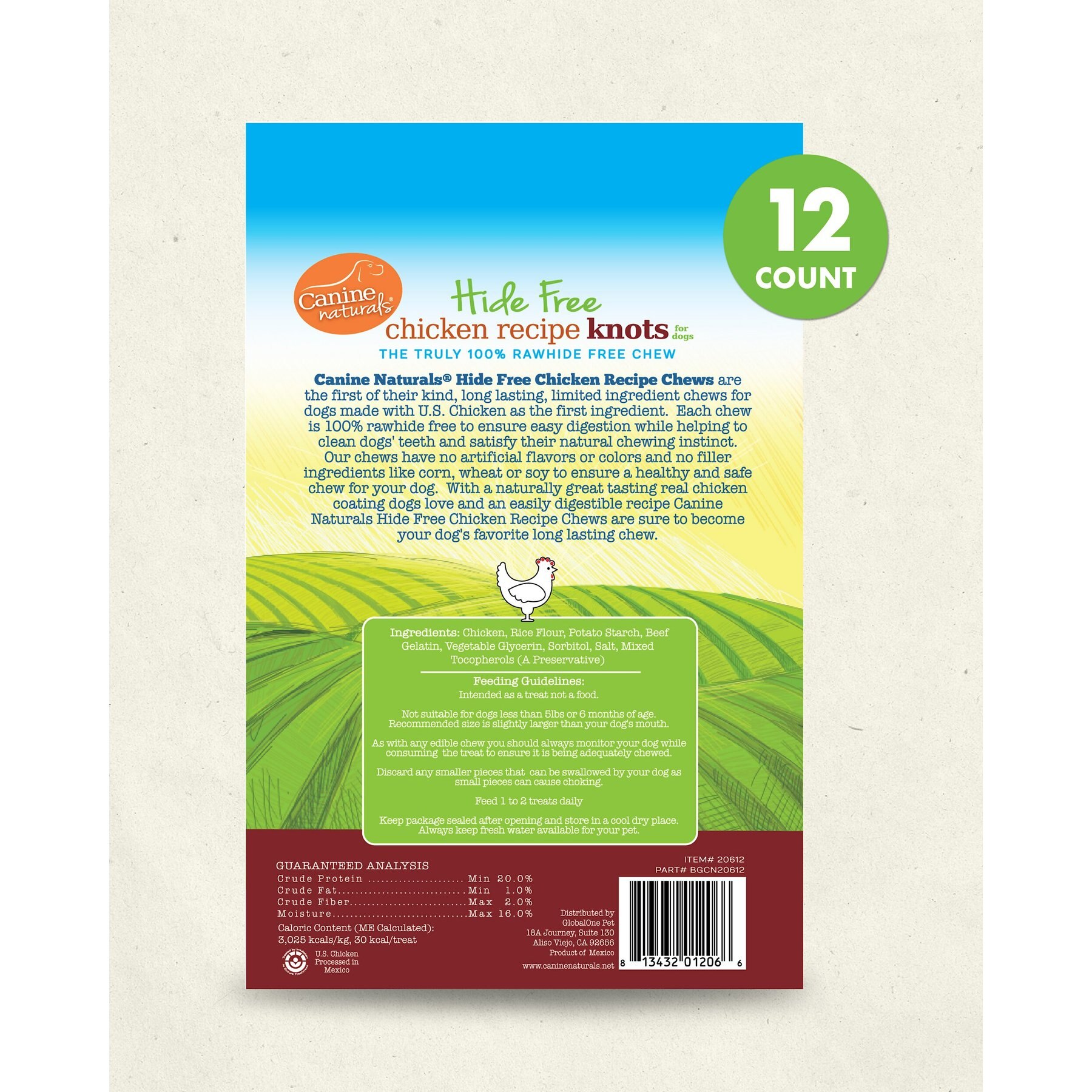 Canine Naturals Hide Free Chicken Recipe Mini Knot Dog Chew Treat, 12 count