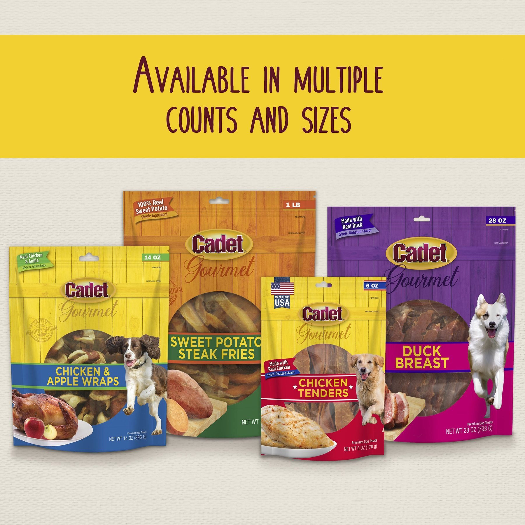 Cadet Gourmet Triple Chews Sweet Potato, Duck, & Pork Hide Twists Dog Treats, 6 count