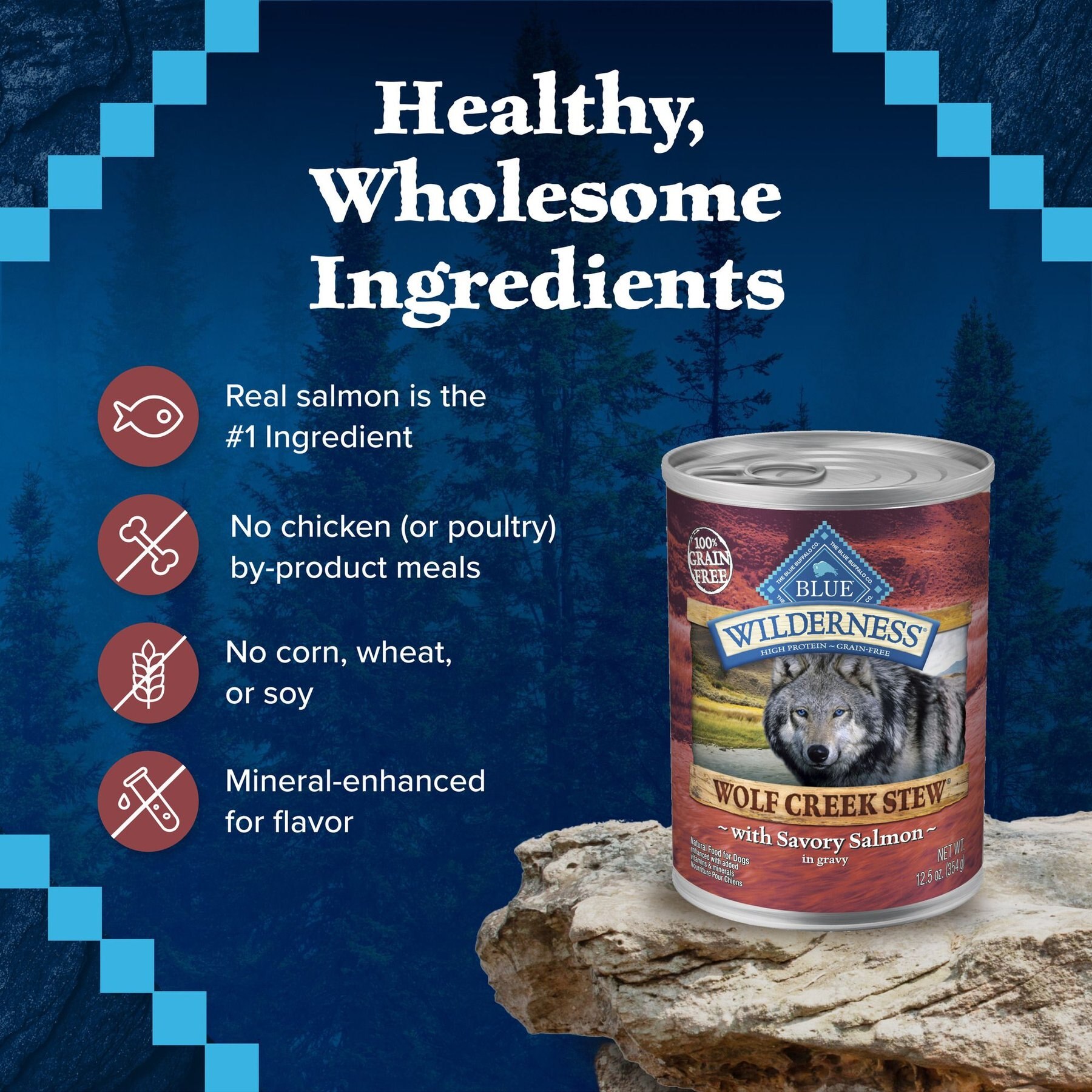 Blue Buffalo Wilderness Wolf Creek Stew Savory Salmon Stew Grain-Free Adult Canned Dog Food
