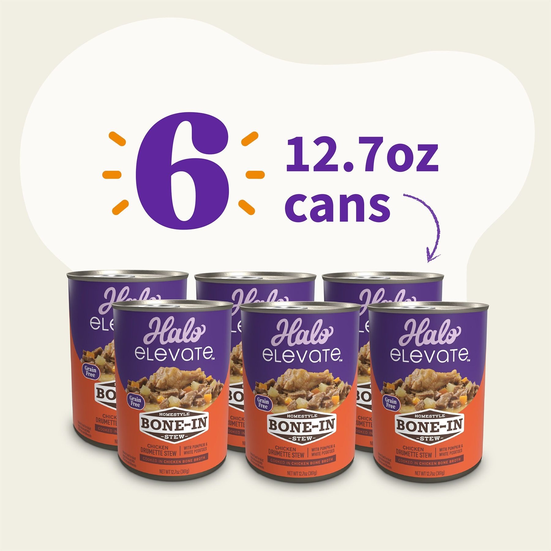 Halo Elevate Homestyle Bone-In Chicken Stew with Pumpkin & White Potatoes Grain-Free Wet Dog Food, 12.7-oz can, case of 6