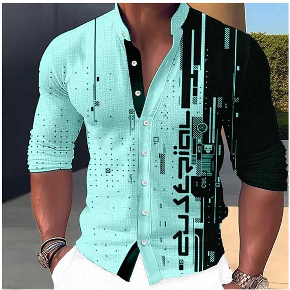 New Fashion Standing Collar Mens Creative Print Long Sleeve Shirt Outdoor Party High Quality Soft and Comfortable Fabric S-6XLXJ250121
