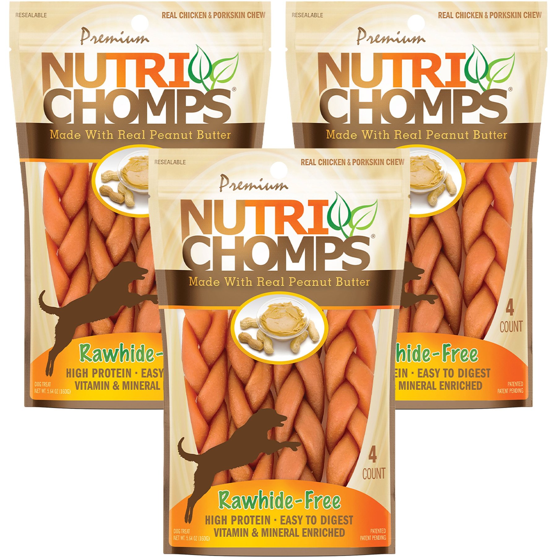 Nutri Chomps 6" Peanut Butter Flavor Braid Dog Treats