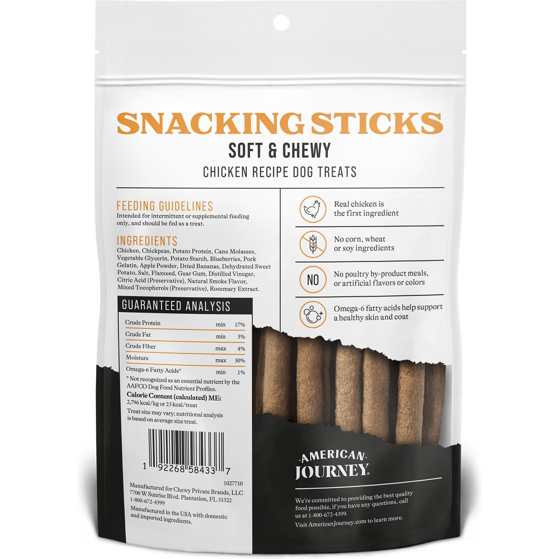 American Journey Chicken Recipe Grain-Free Soft & Chewy Snacking Sticks Dog Treats, 6-oz bag