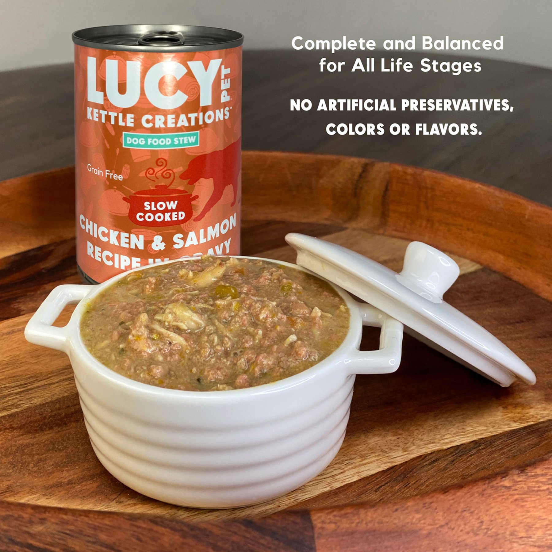 Lucy Pet Products Kettle Creations Chicken & Salmon Recipe in Gravy Wet Dog Food, 12.5-oz can, case of 12