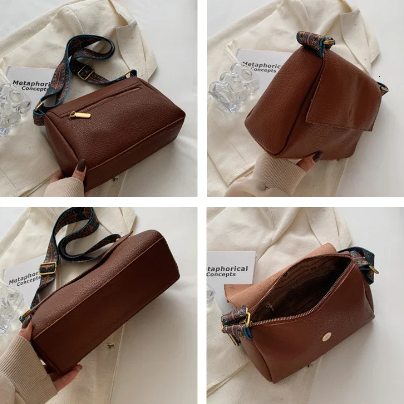 Solid Leather Tote Crossbody Bag for Women 2024 Tend Female Simple Shoulder Side Quality Handbags and Purses 240415