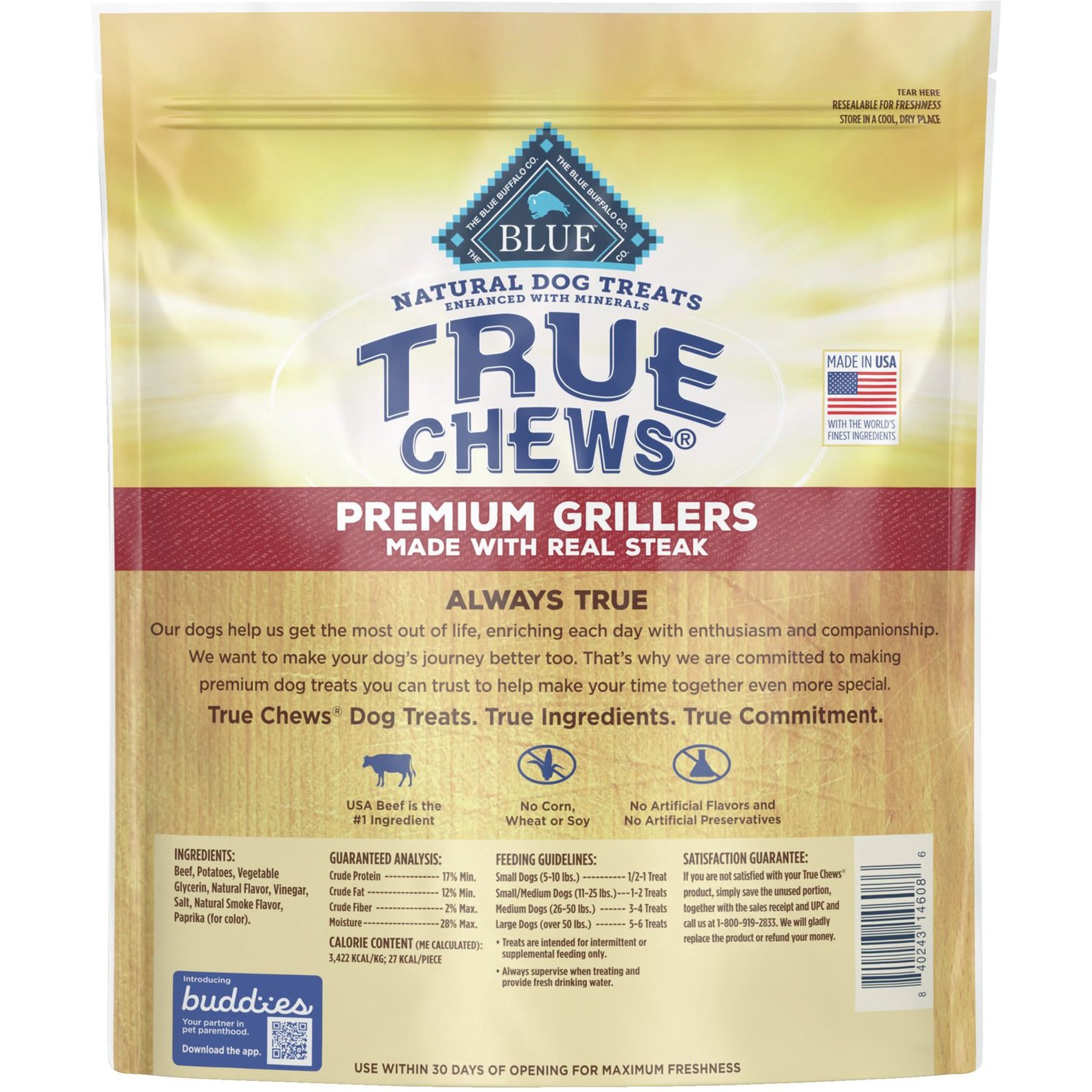 Blue Buffalo True Chews Premium Grillers with Real Steak Grain-Free Dog Treats