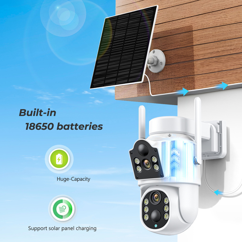 TQ9 4MP Wireless Solar Camera Dual lens WiFi PTZ Camera Outdoor Built-in Battery Video CCTV Surveillance Camera Long Time Standby