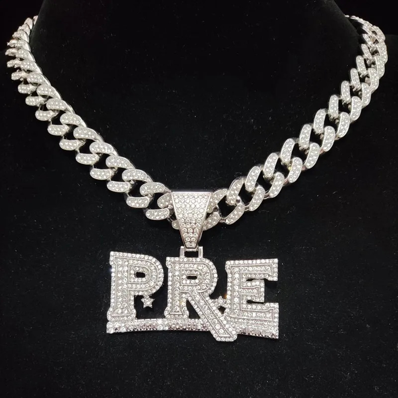 Women Men Hip Hop PRE Pendant Necklace Cuban Chain Hiphop Iced Out Bling Necklaces Fashion Jewelry Charm Gifts 241120