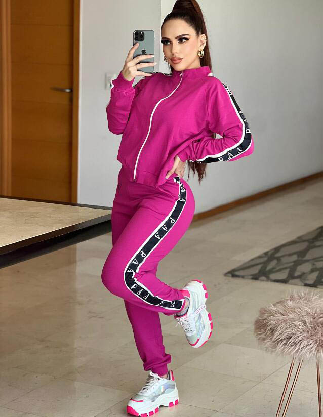 striped design Women Tracksuits Outfits spring triangle Tracksuit zipper Top Jogging Pants Casual Sport Suit Luxury pink two Piece Sets Sweatshirt