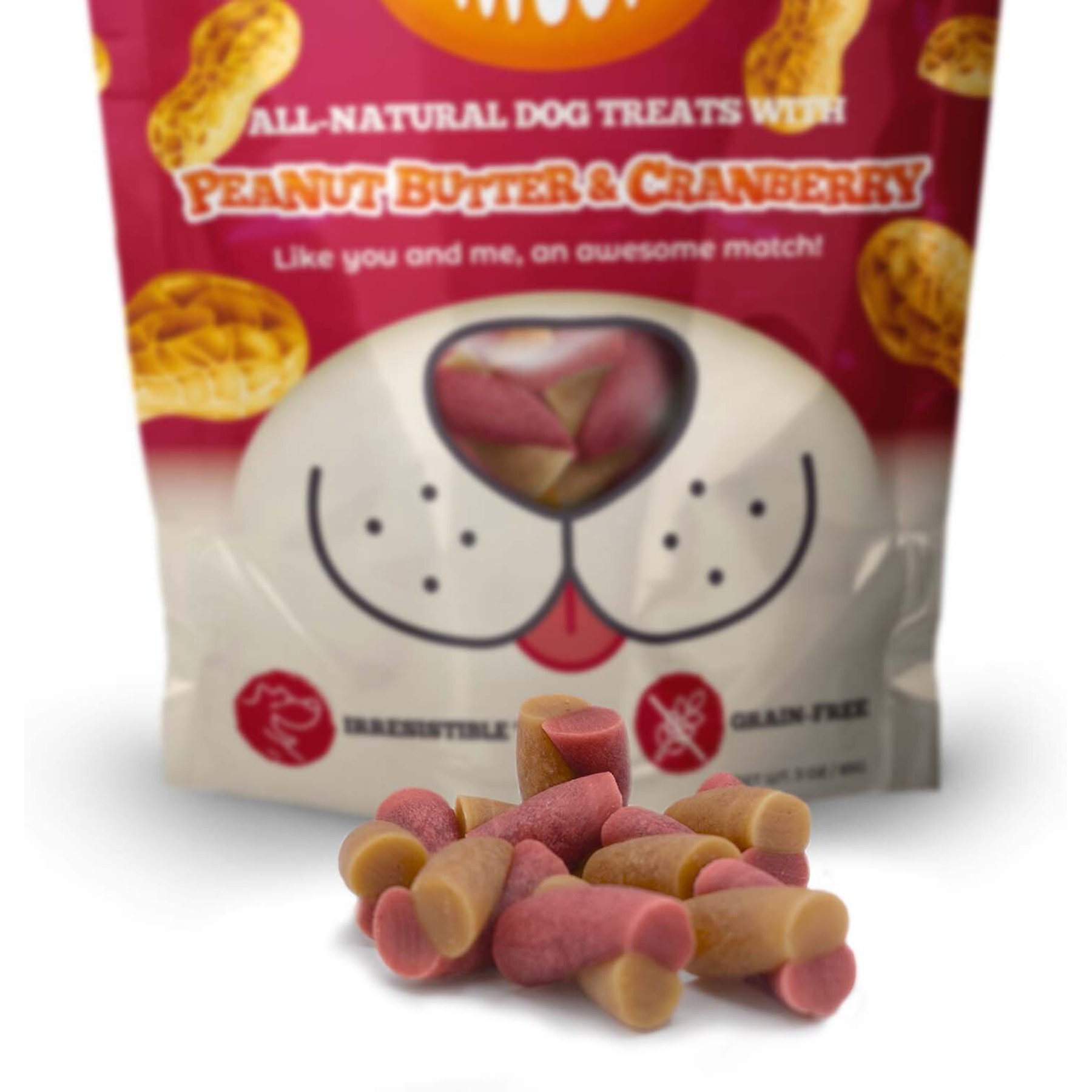 Awesome Pawsome Peanut Butter & Cranberry Dog Treats, 3-oz bag
