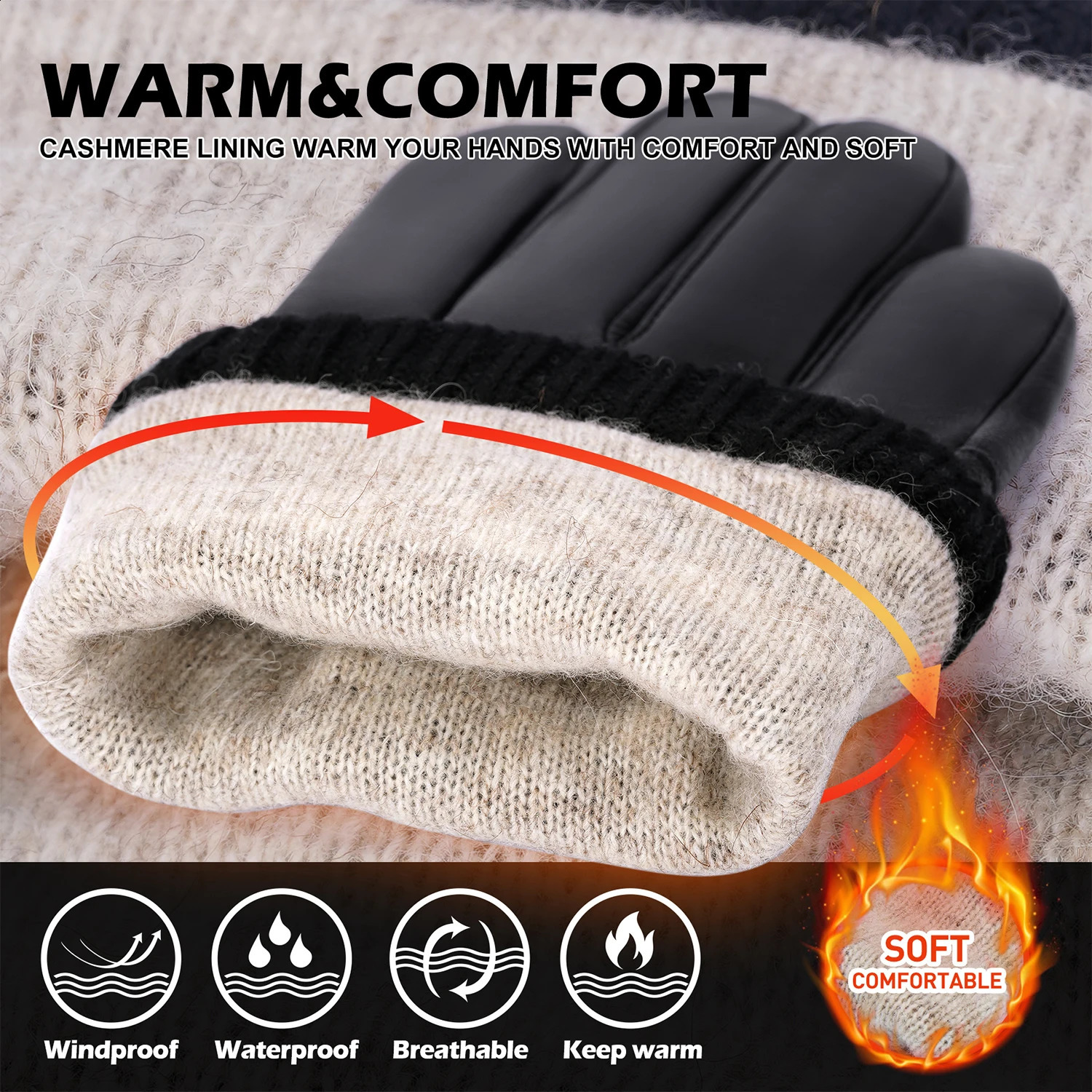 Cowboy 100% genuine leather sheepskin gloves for men winter warmth wool touch screen gloves driving bicycles running skiing gloves241121