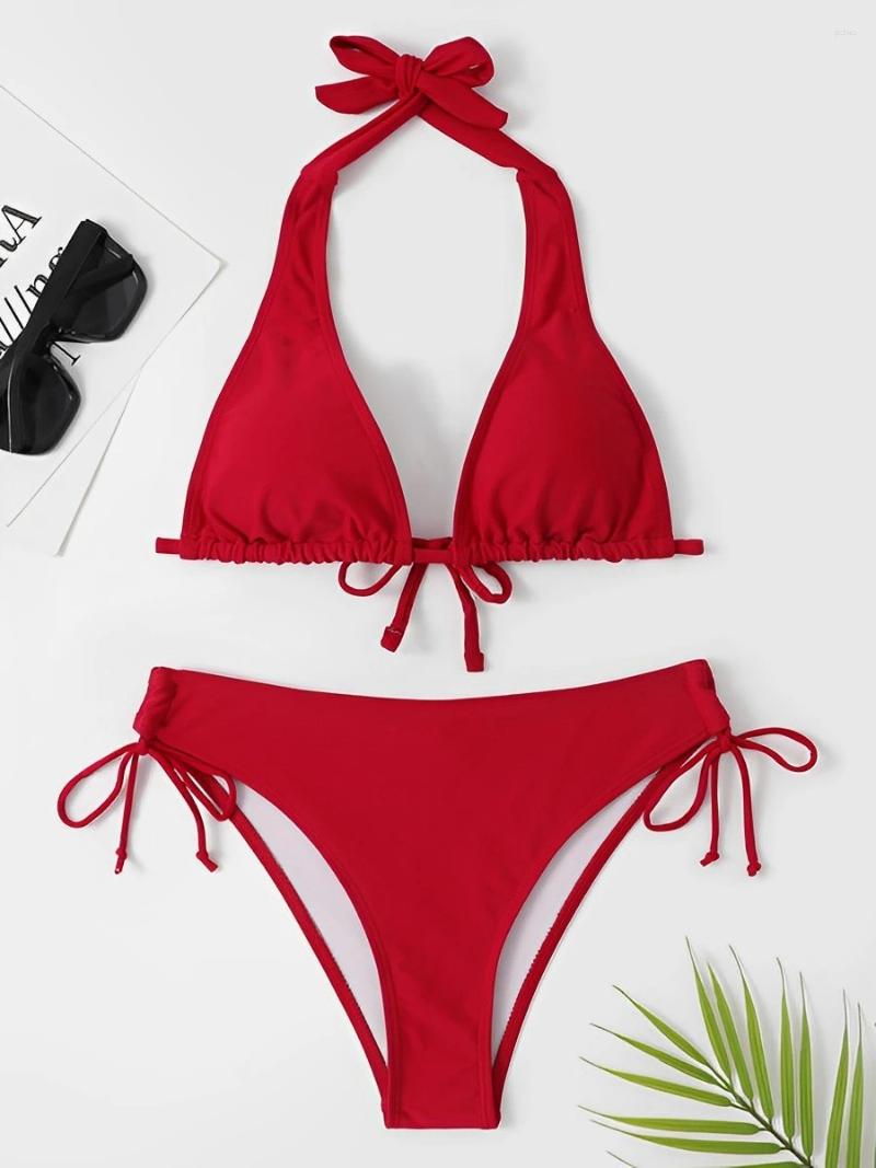 Womens Swimwear 2024 Halter String Two Piece Bikini Set Women Female Swimsuit Solid Bathers Bathing Swimming Suit Beachwear Summer