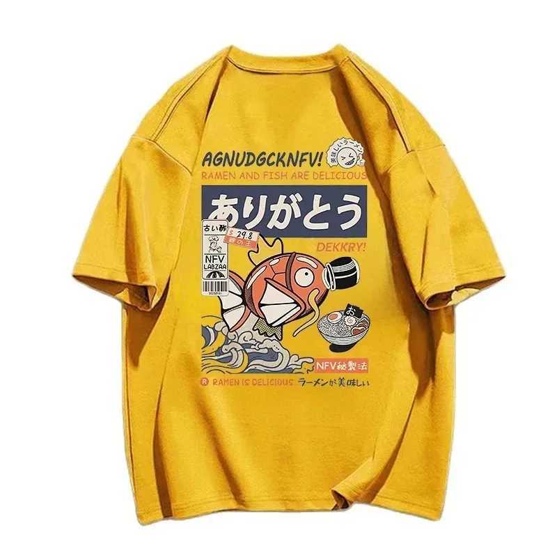 Men's T-Shirts Summer Short Slve T-Shirt Japanese Kanji Funny Fish 100% Cotton Men T Shirt Harajuku Strt T T-Shirt Fashion Women Clothing Y24