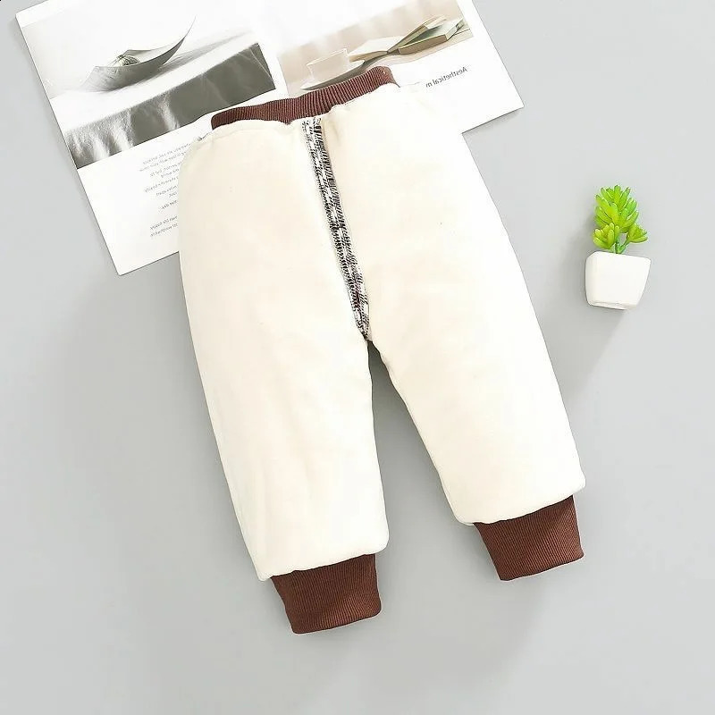 Winter jogging pants for baby girls cotton padded thick plain weave baby boys casual splicing cotton baby pants 241121
