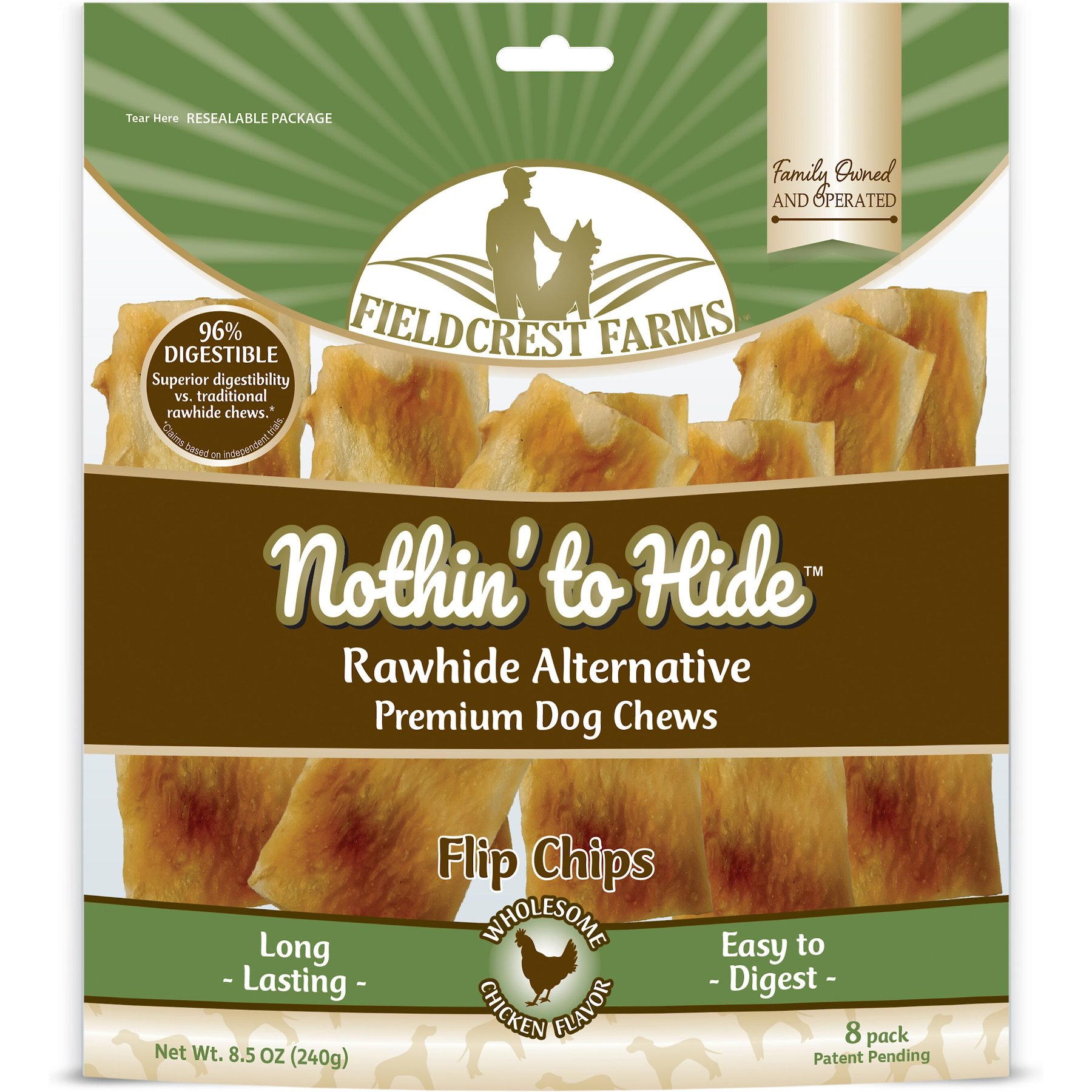 Fieldcrest Farms Nothin' To Hide Rawhide Alternative Premium Dog Chews Flip Chips Chicken Flavor Natural Chew Dog Treats, 8 count