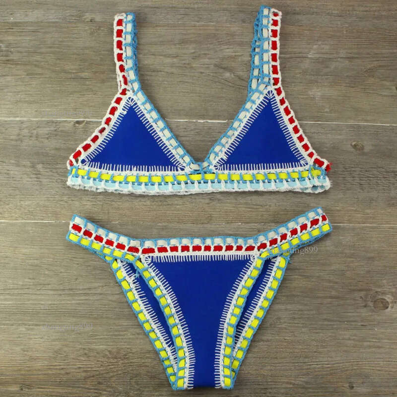 Sexy Bikinis Women Hand Crocheted Swimsuit Bikini Two-Piece set Swimwear Female Monokini Halter Maillot Biquini Bathing Suits 210305