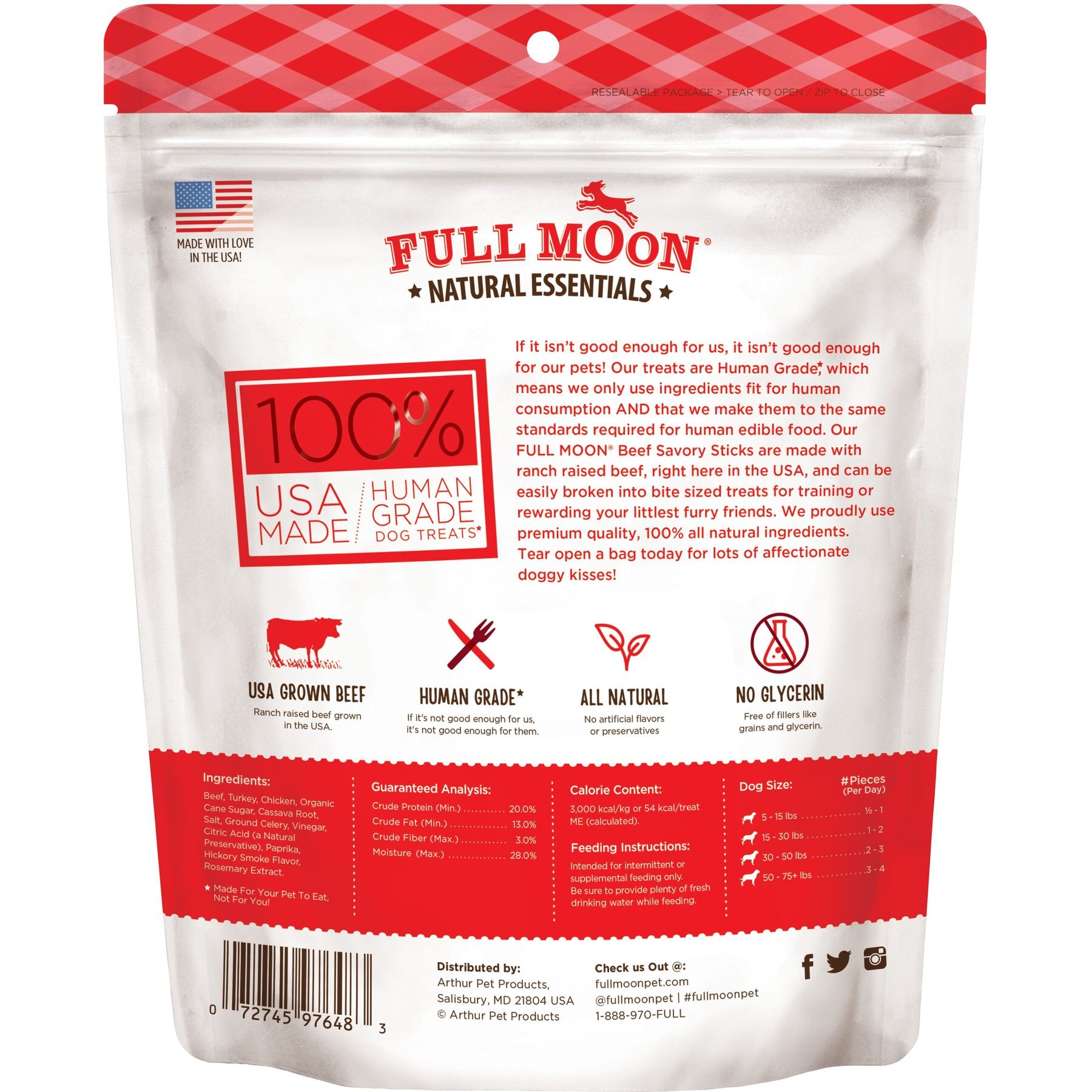 Full Moon All Natural Human Grade Beef Savory Sticks Dog Treats