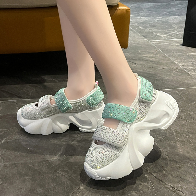 Fashion Sneakers Women Trend 2025 New Spring Autumn Velcro Platform Rhinestone Women Casual Shoes Fashion Shiny Ladies Sandals Leisure outdoor beach s