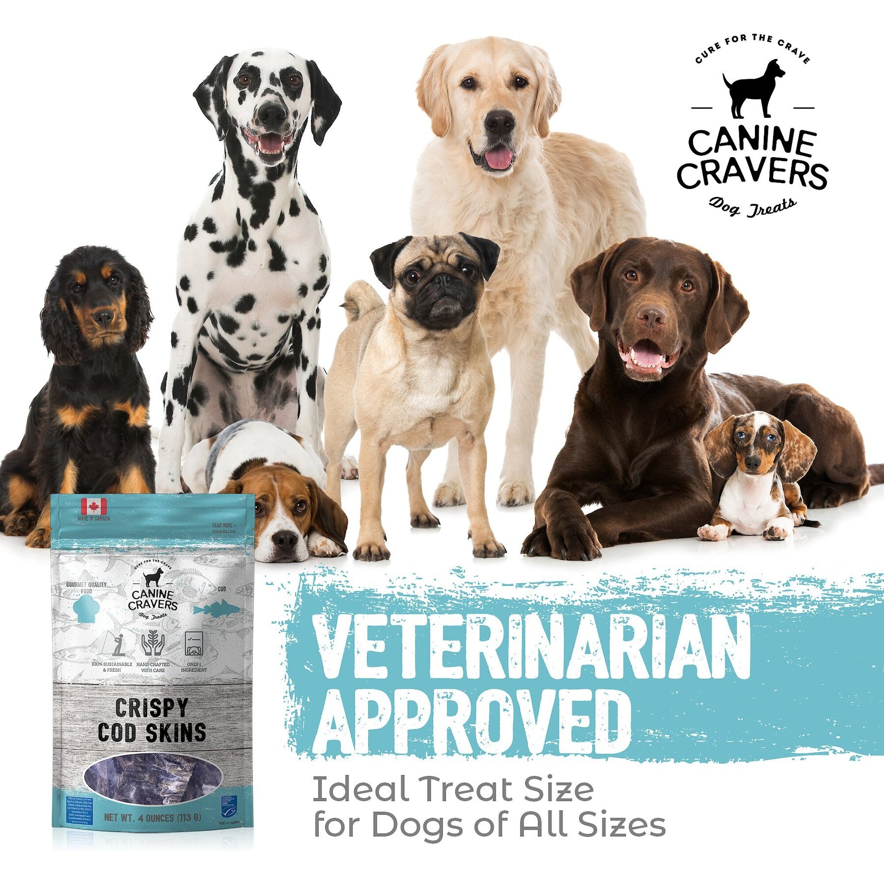 Canine Cravers Crispy Cod Skins Dehydrated Dog Treats, 4-oz pouch