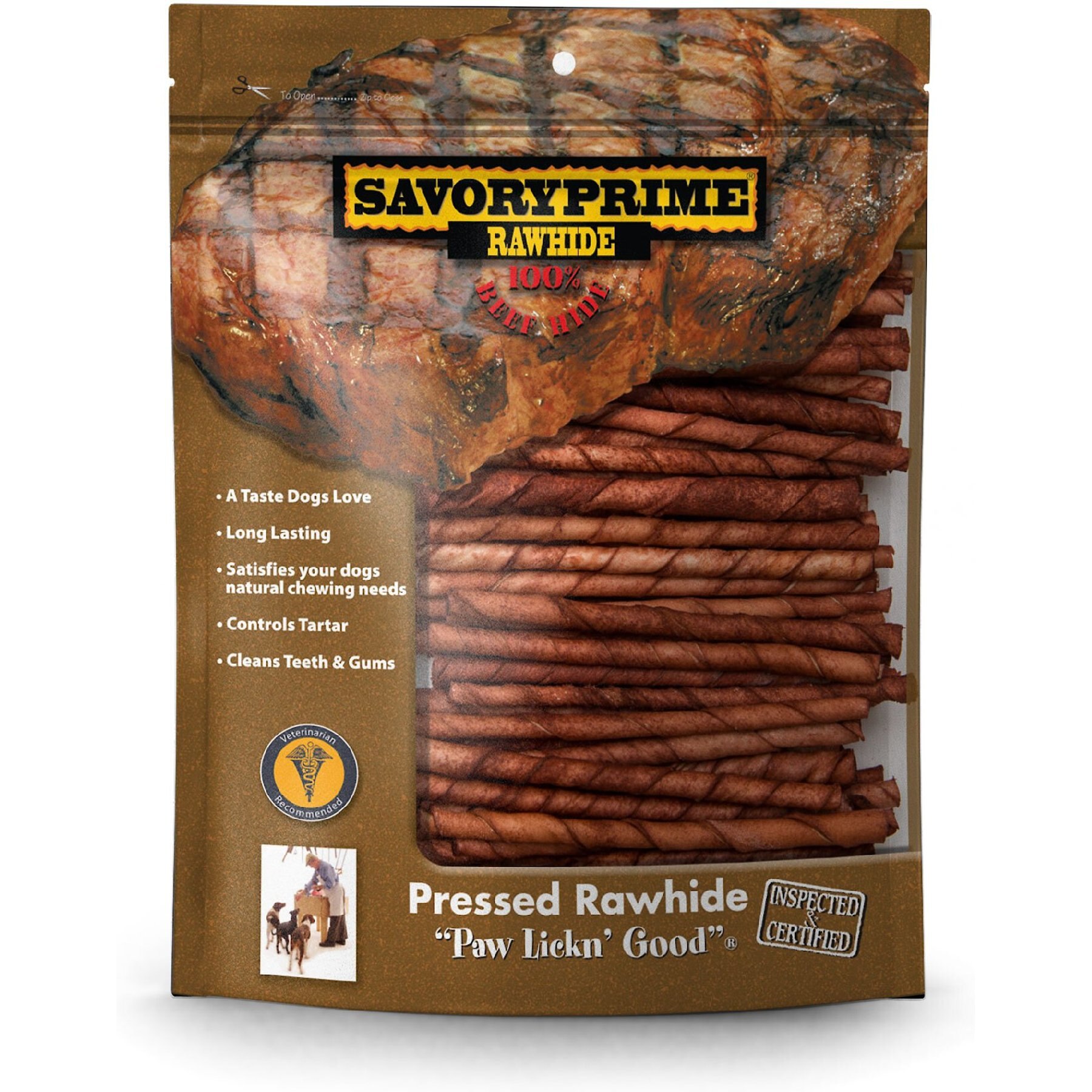 Savory Prime Beef Flavored Rawhide Twists Dog Treats, 5-in