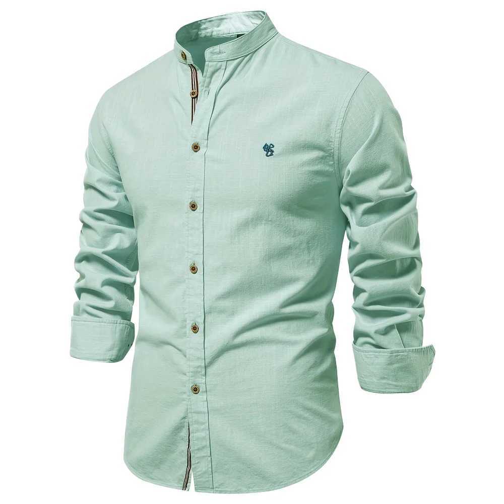 Autumn New 100% Cotton Social Shirt Men Solid Color Long Sleeve High Quality Shirt for Men Stand-up collar Casual Mens ShirtsXJ250121