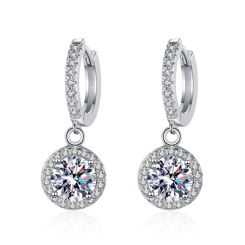 Ins Sparkling Dangle Earrings Elegant Luxury Jewelry 925 Sterling Silver 1CT Round Cut White Lab Moissanite Diamond Party Women Wedding Drop Earring G