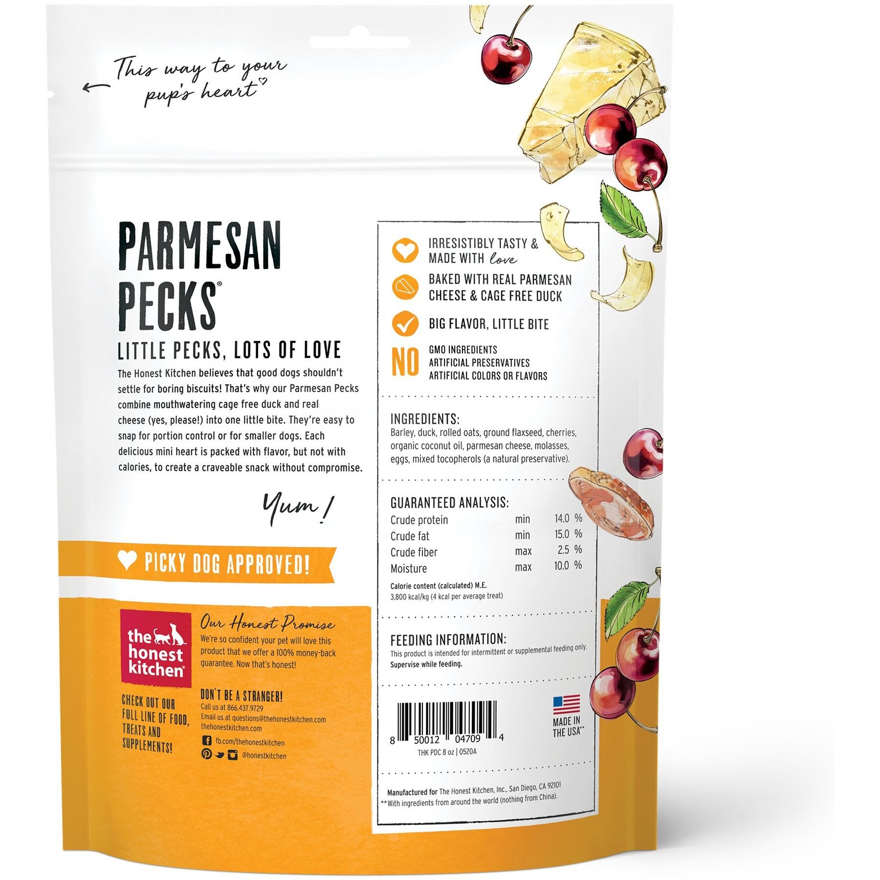 The Honest Kitchen Parmesan Pecks Duck, Parmesan & Cherry Recipe Dog Treats