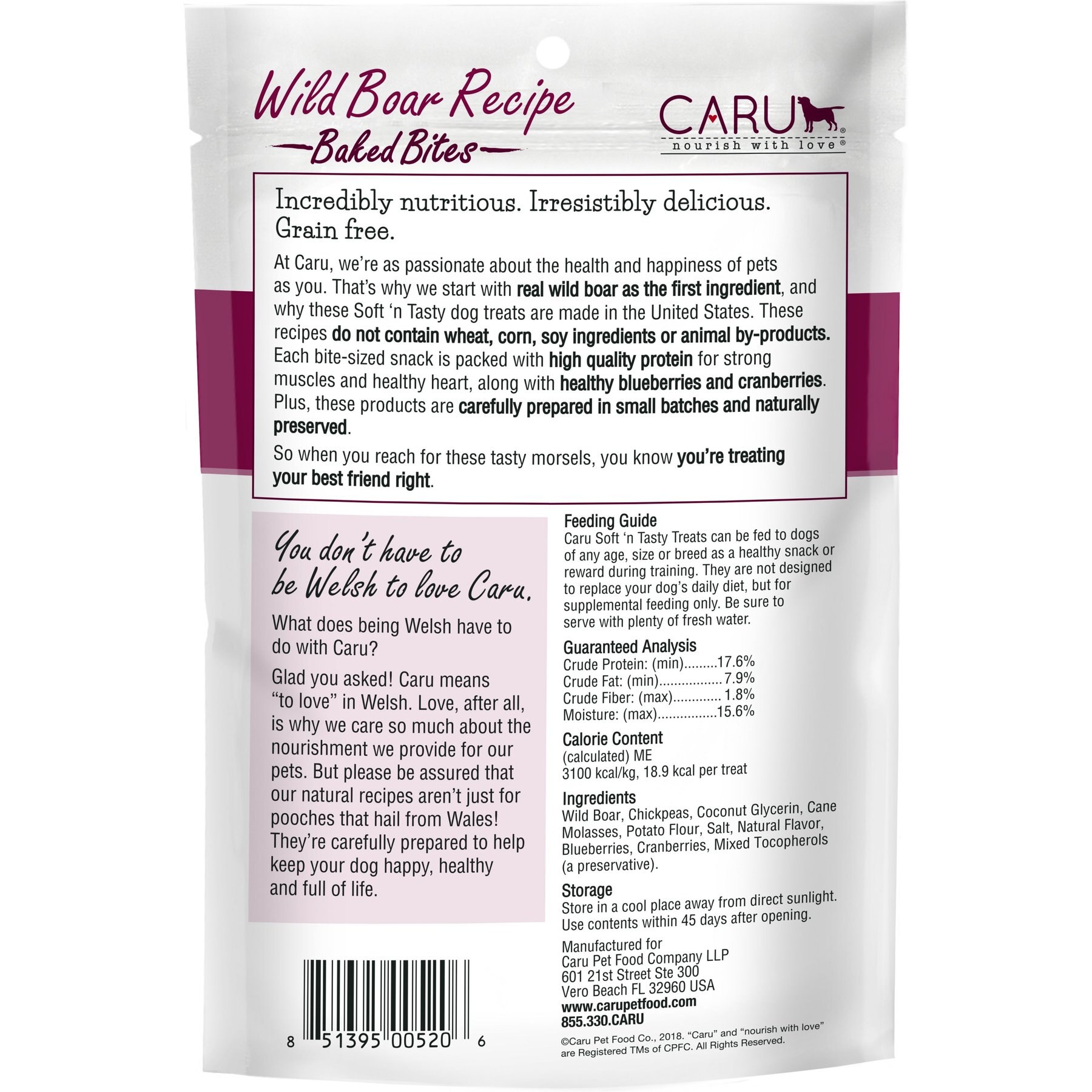Caru Soft 'n Tasty Baked Bites Wild Boar Recipe Grain-Free Dog Treats