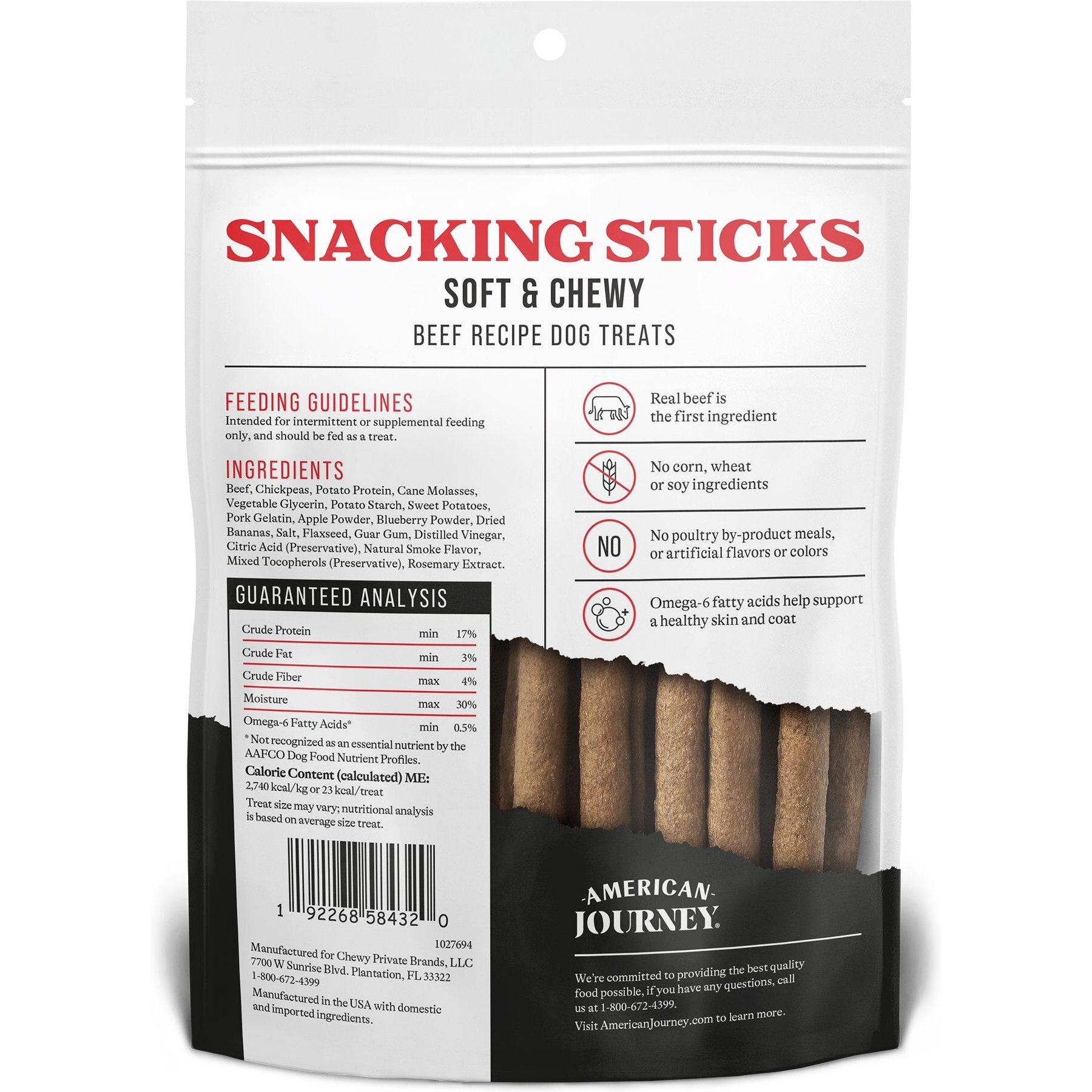 American Journey Beef Recipe Grain-Free Soft & Chewy Snacking Sticks Dog Treats, 6-oz bag