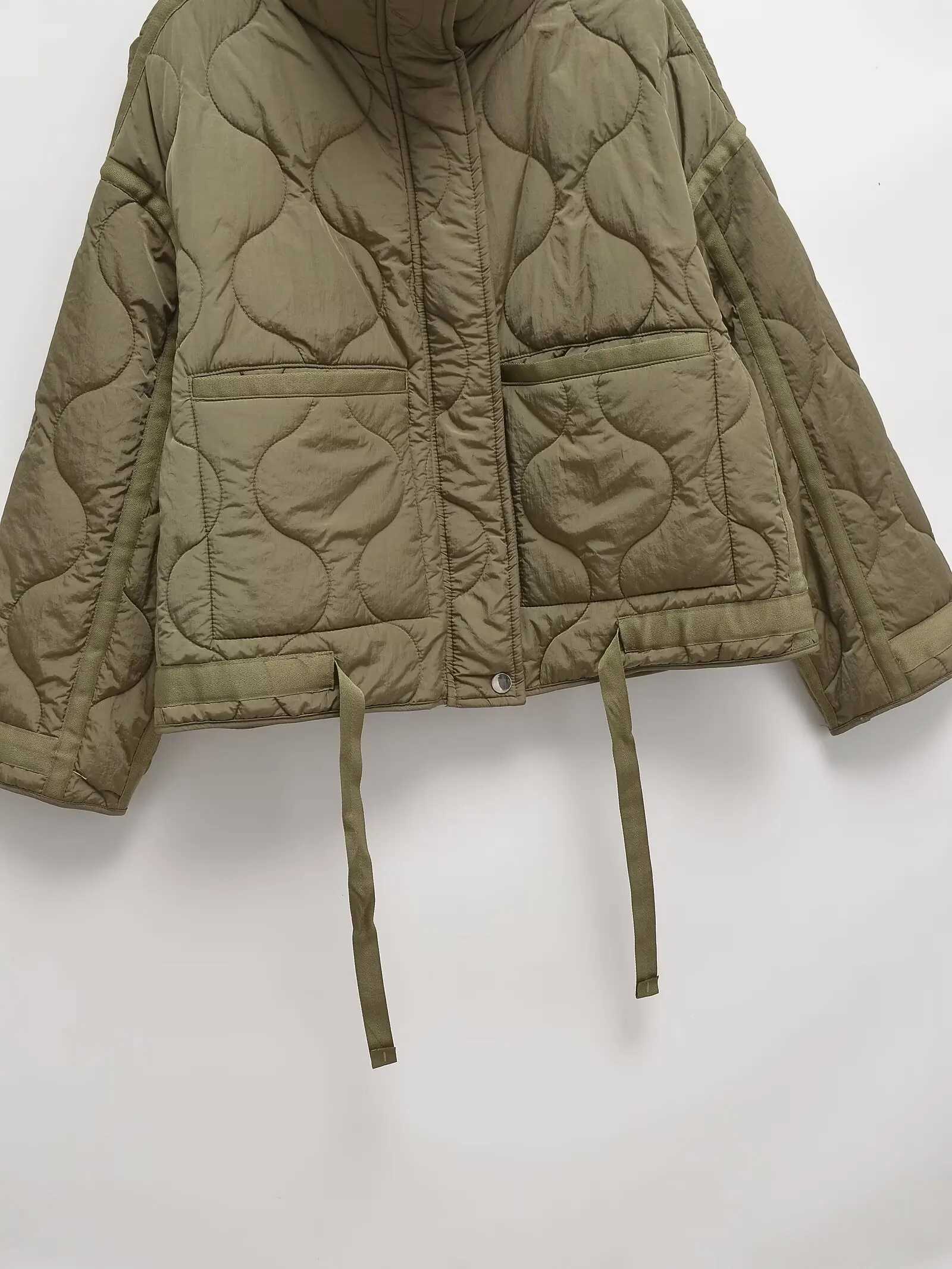 KAOPU ZA 2024 High Quality Womens Autumn and Winter Fashion Quilt Cotton Pocket Jacket Womens Retro Brushed Warm Coat X241120