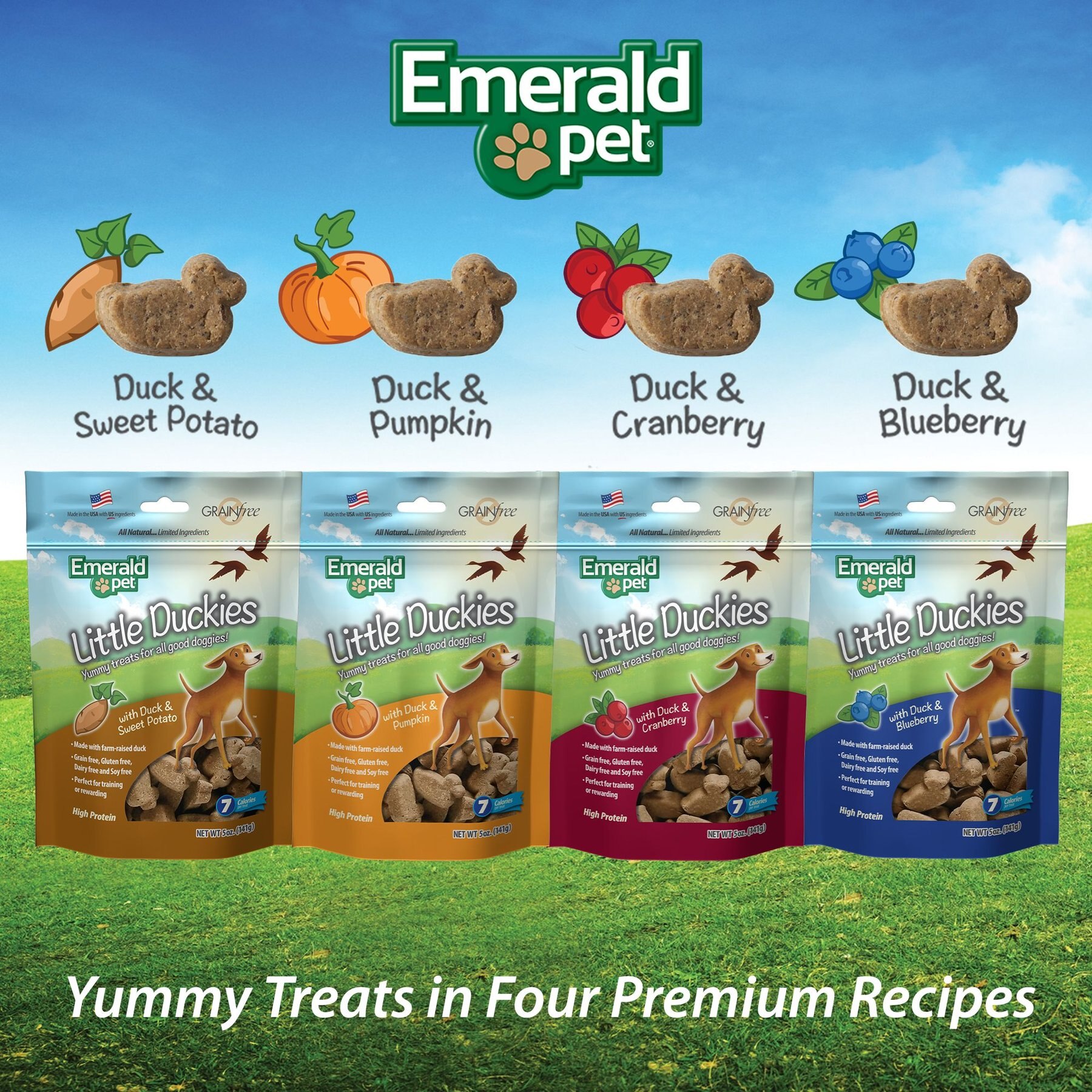 Emerald Pet Grain-Free Little Duckies with Duck & Pumpkin Dog Treats