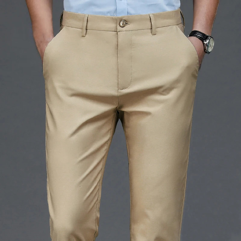 Male Smart Casual Pants Stretchy Sports Mens Fast Dry Trousers Spring Autumn Full Length Straight Office Black Navy Work Pants 240420