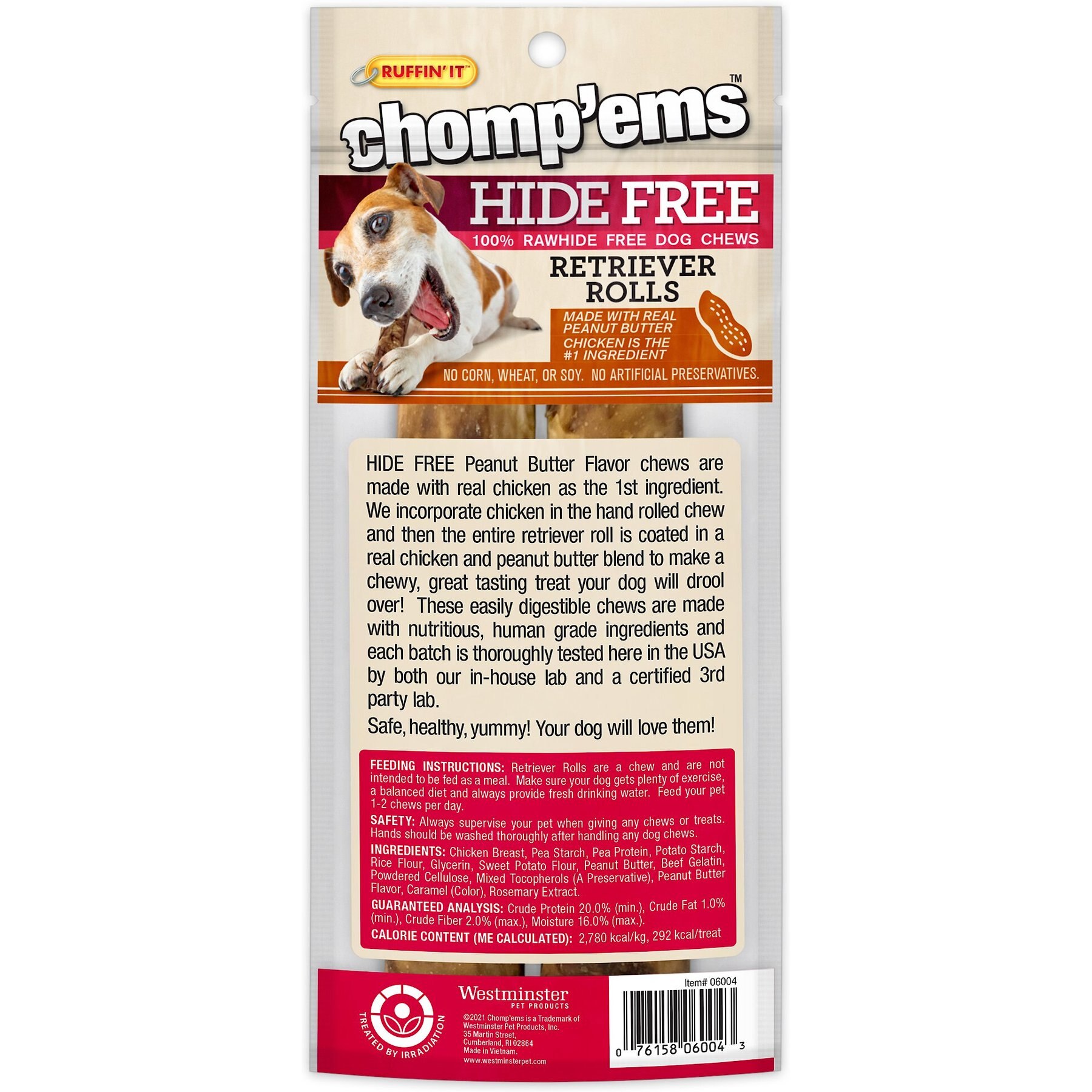 Chomp'ems 7" Hide-Free Peanut Butter Rolls Dog Treats, 2 count