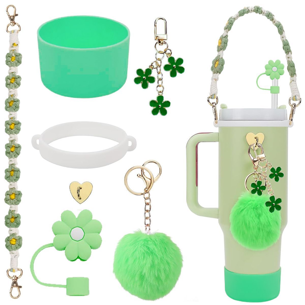 30oz 40oz tumblers Accessories set Woven Hand String handle strap Straw Key chain pendant Silicone boot flower charms cup accessories No tumbler