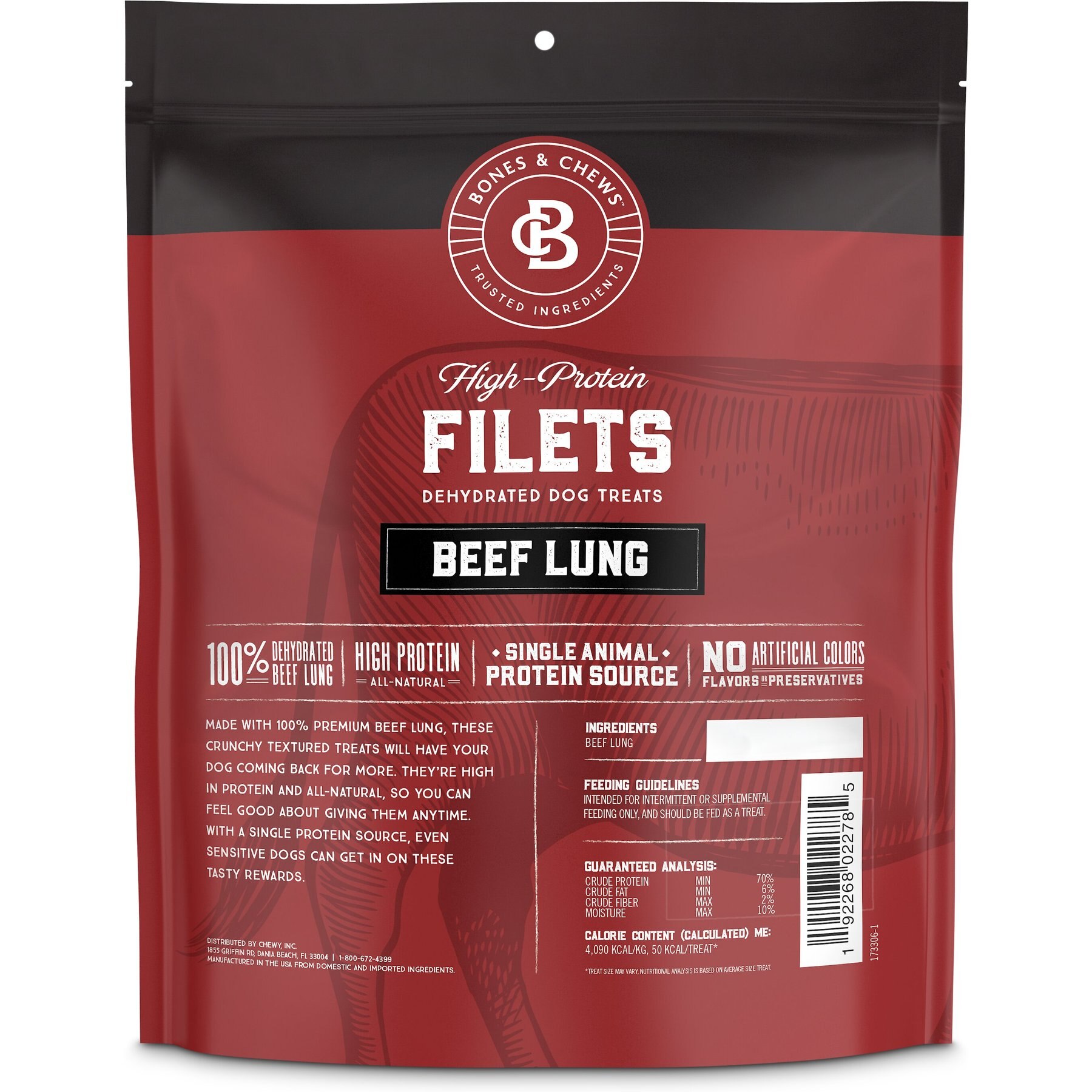 Bones & Chews All-Natural Beef Lung Filets Dehydrated Dog Treats, 12-oz bag