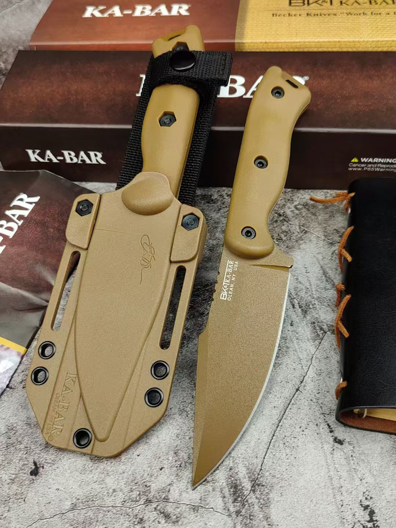 Ka-bar BK18 Survival Straight Knife 1095 Cro-Van Titanium Coating Drop Point Blade Full Tang GFN Handle Outdoor Camping Tactical Knives with Kydex